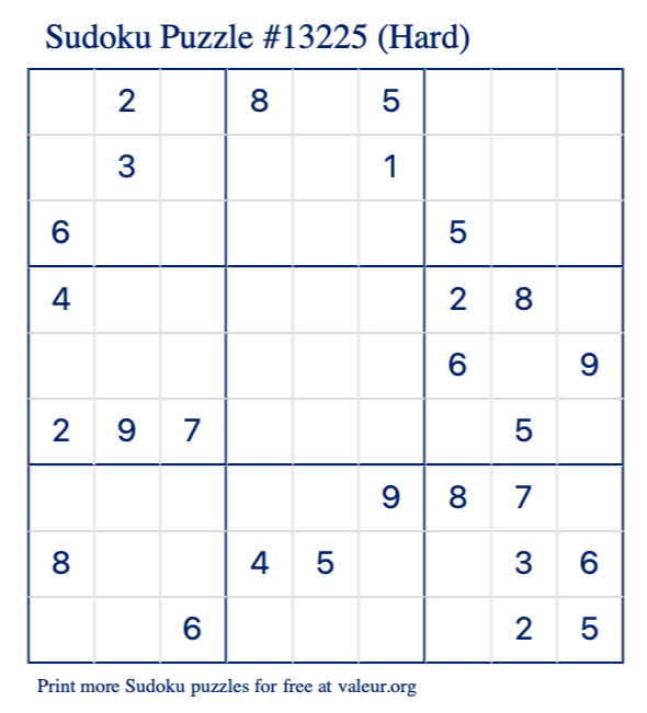 Free Printable Hard Sudoku with the Answer 13225