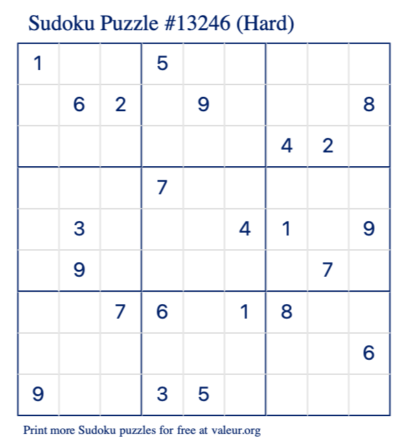 Free Printable Hard Sudoku Puzzle number 13246