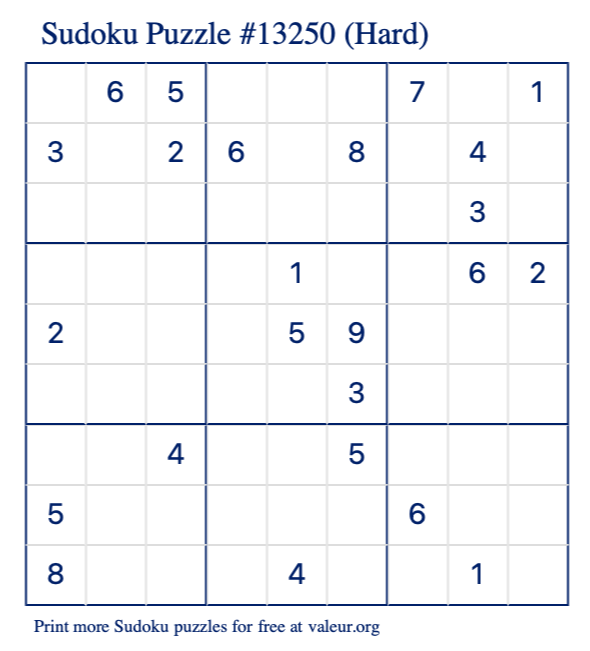 Free Printable Hard Sudoku Puzzle number 13250