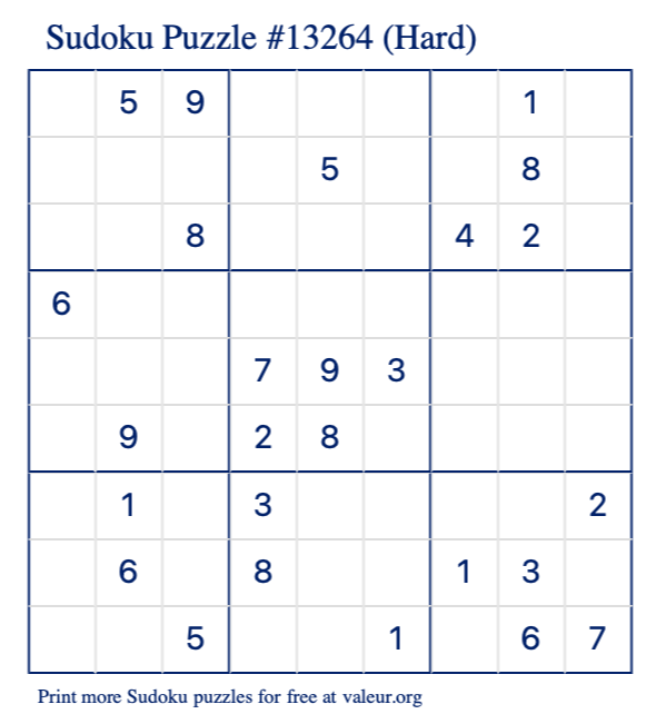 Free Printable Hard Sudoku Puzzle number 13264