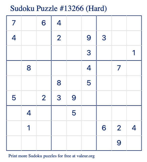Free Printable Hard Sudoku Puzzle number 13266