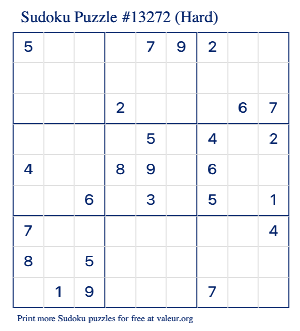 Free Printable Hard Sudoku Puzzle number 13272
