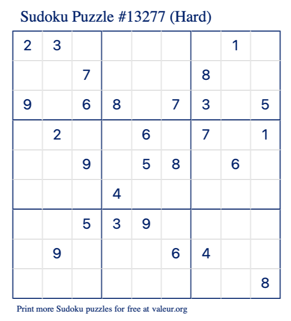 Free Printable Hard Sudoku Puzzle number 13277