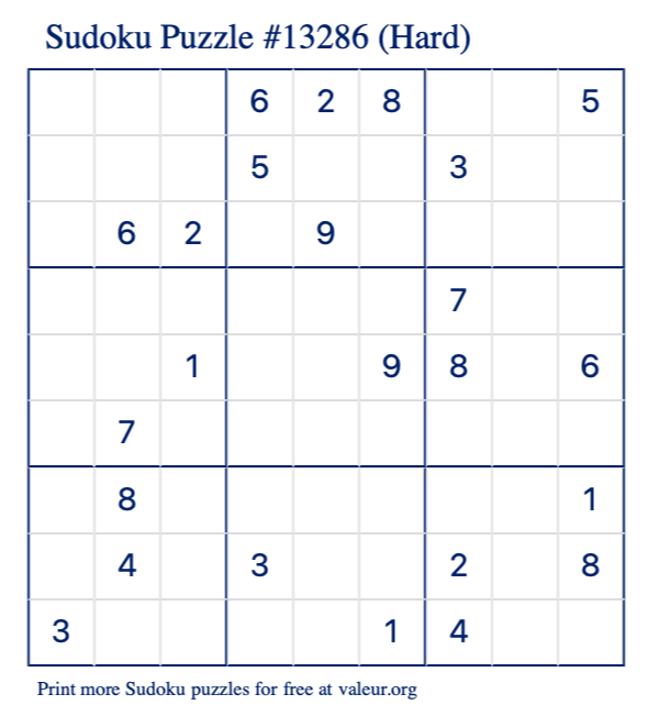 Free Printable Hard Sudoku Puzzle number 13286