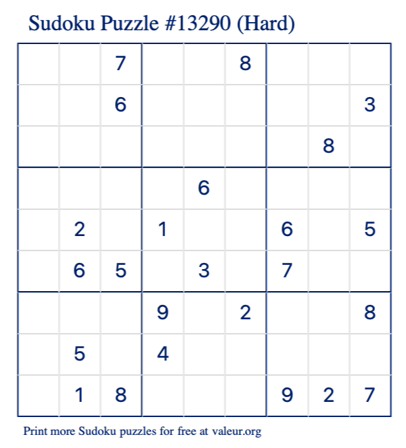 Free Printable Hard Sudoku Puzzle number 13290
