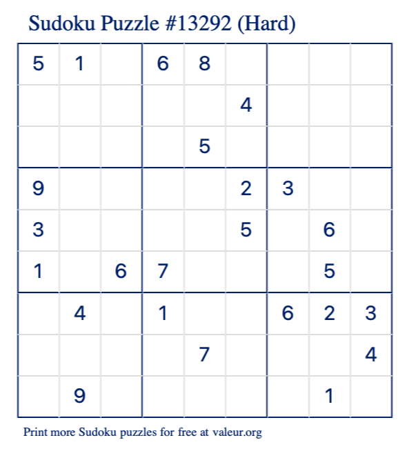 Free Printable Hard Sudoku Puzzle number 13292