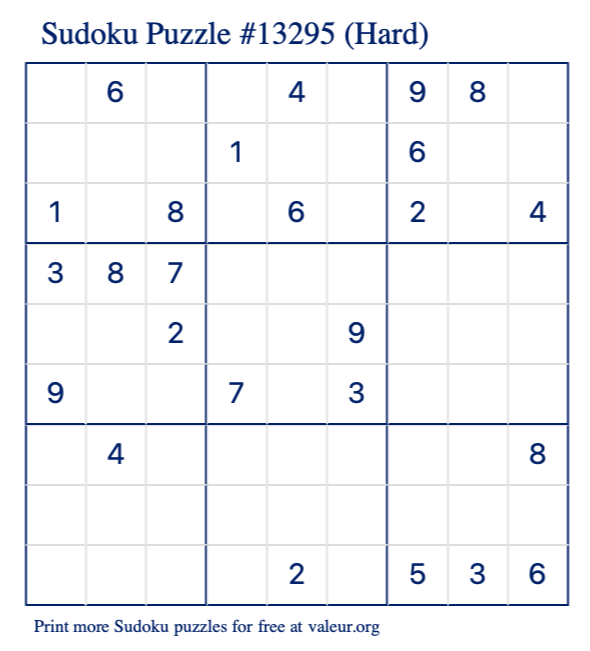 Free Printable Hard Sudoku Puzzle number 13295