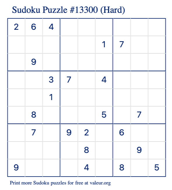 Free Printable Hard Sudoku Puzzle number 13300