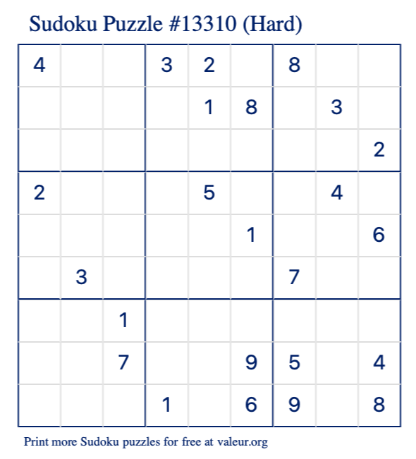 Free Printable Hard Sudoku Puzzle number 13310