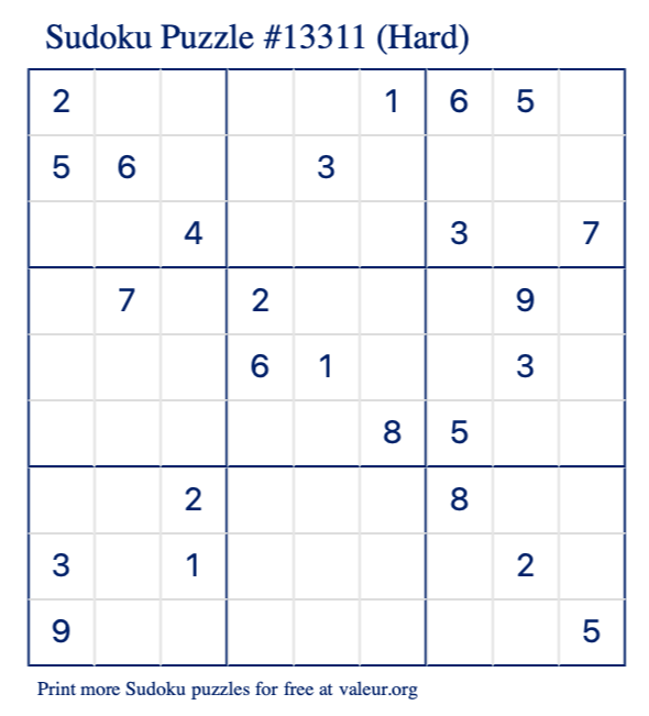 Free Printable Hard Sudoku Puzzle number 13311