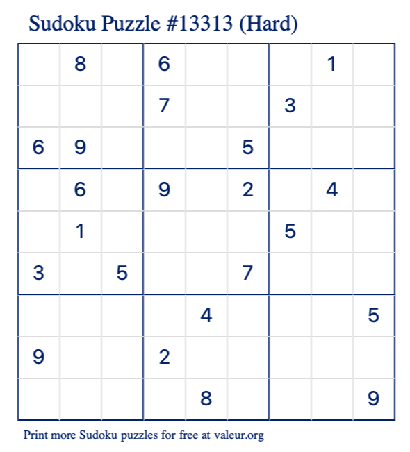 Free Printable Hard Sudoku Puzzle number 13313