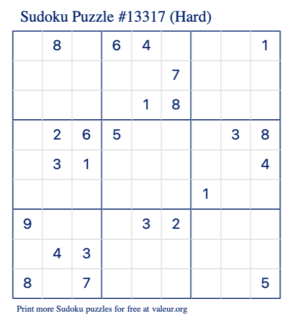 Free Printable Hard Sudoku Puzzle number 13317