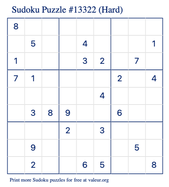 Free Printable Hard Sudoku Puzzle number 13322