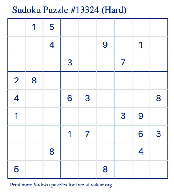 Free Printable Hard Sudoku Puzzle number 13324