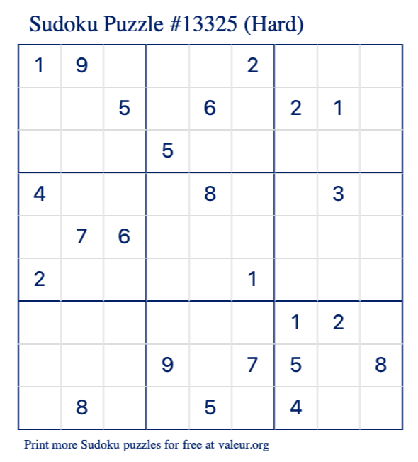 Free Printable Hard Sudoku Puzzle number 13325