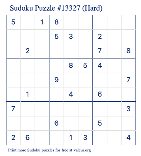 Free Printable Hard Sudoku Puzzle number 13327