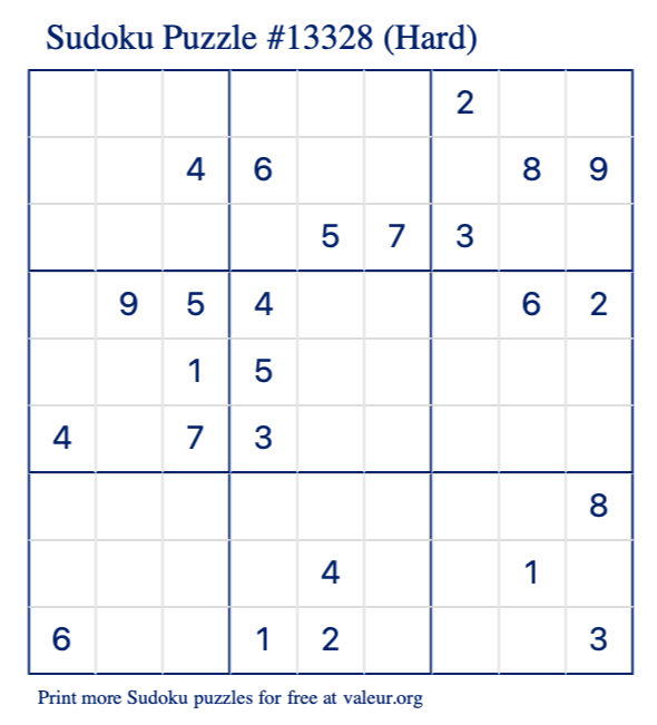Free Printable Hard Sudoku Puzzle number 13328