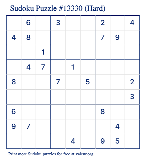 Free Printable Hard Sudoku Puzzle number 13330