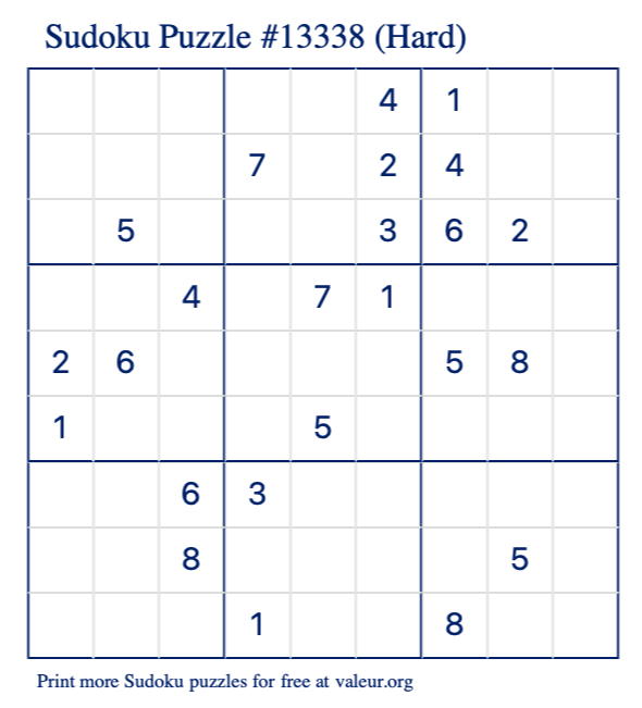 Free Printable Hard Sudoku Puzzle number 13338
