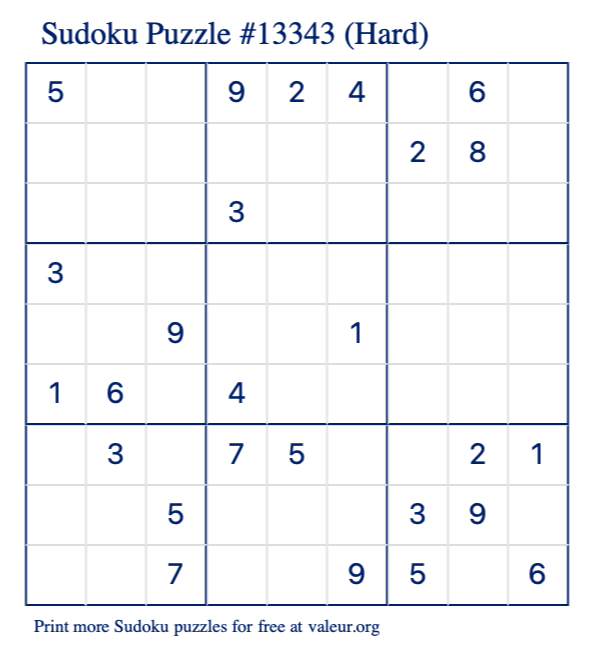 Free Printable Hard Sudoku Puzzle number 13343