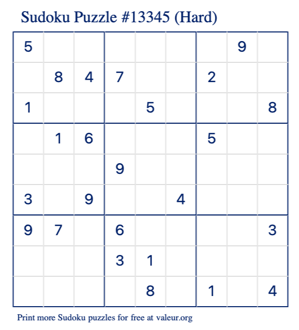 Free Printable Hard Sudoku Puzzle number 13345