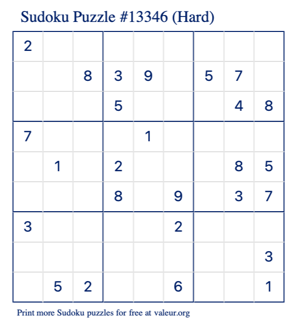 Free Printable Hard Sudoku Puzzle number 13346