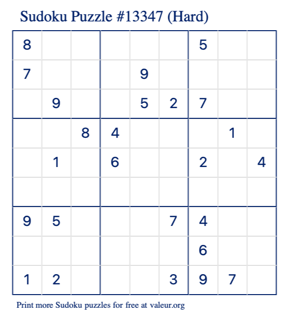 Free Printable Hard Sudoku Puzzle number 13347