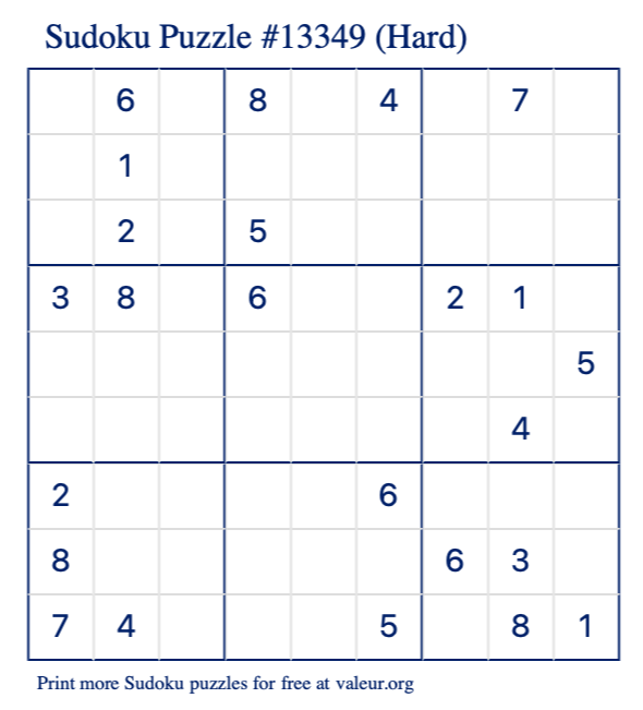 Free Printable Hard Sudoku Puzzle number 13349