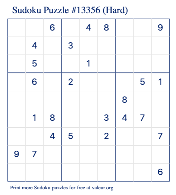 Free Printable Hard Sudoku Puzzle number 13356