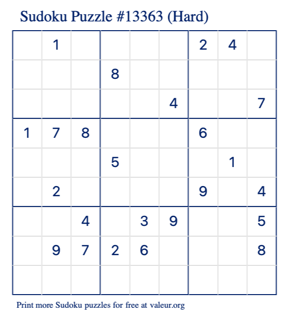 Free Printable Hard Sudoku Puzzle number 13363