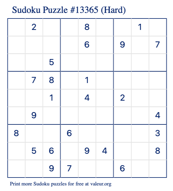 Free Printable Hard Sudoku Puzzle number 13365