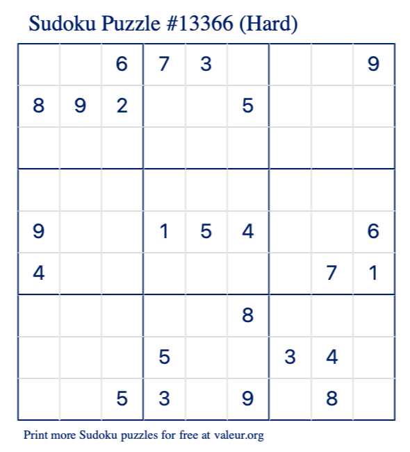 Free Printable Hard Sudoku Puzzle number 13366
