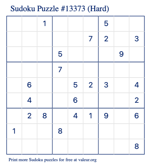 Free Printable Hard Sudoku Puzzle number 13373