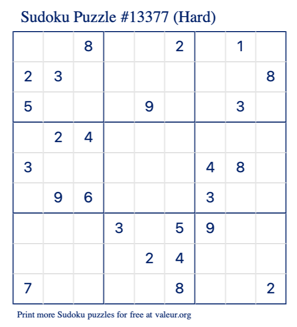 Free Printable Hard Sudoku Puzzle number 13377