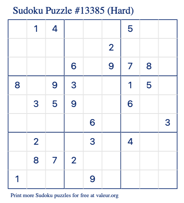 Free Printable Hard Sudoku Puzzle number 13385