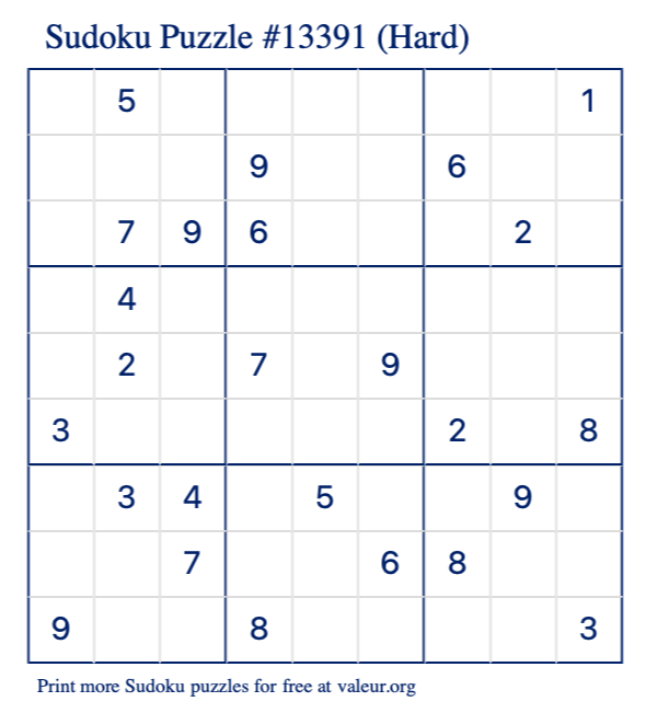 Free Printable Hard Sudoku Puzzle number 13391