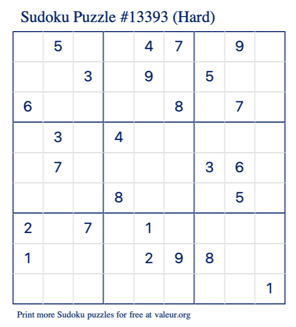 Free Printable Hard Sudoku Puzzle number 13393