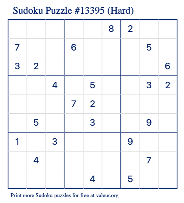 Free Printable Hard Sudoku Puzzle number 13395