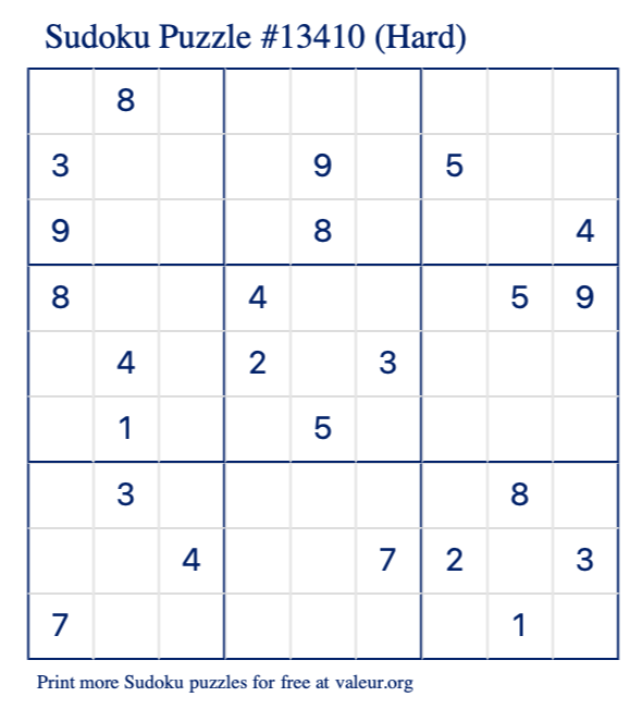 Free Printable Hard Sudoku Puzzle number 13410
