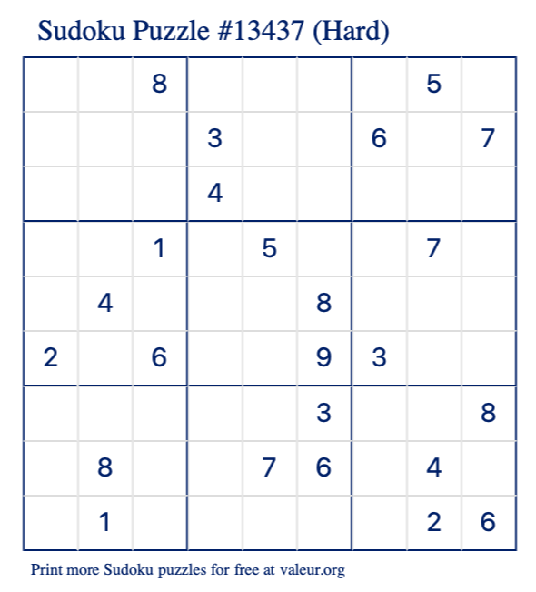 Free Printable Hard Sudoku Puzzle number 13437