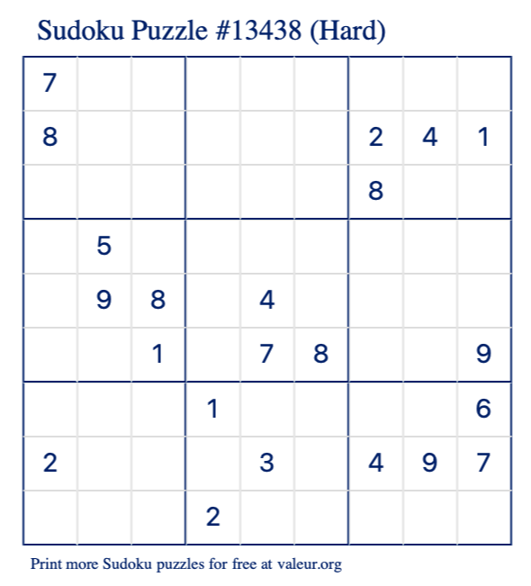 Free Printable Hard Sudoku Puzzle number 13438