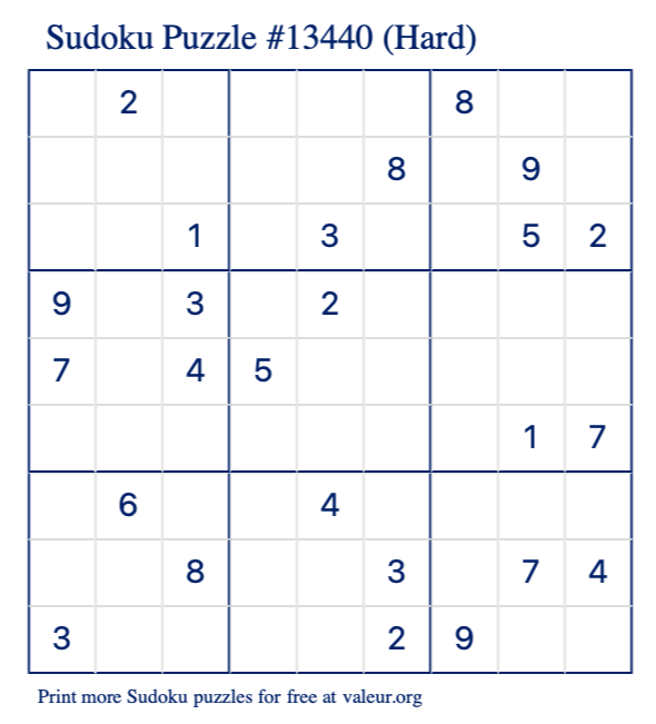 Free Printable Hard Sudoku Puzzle number 13440