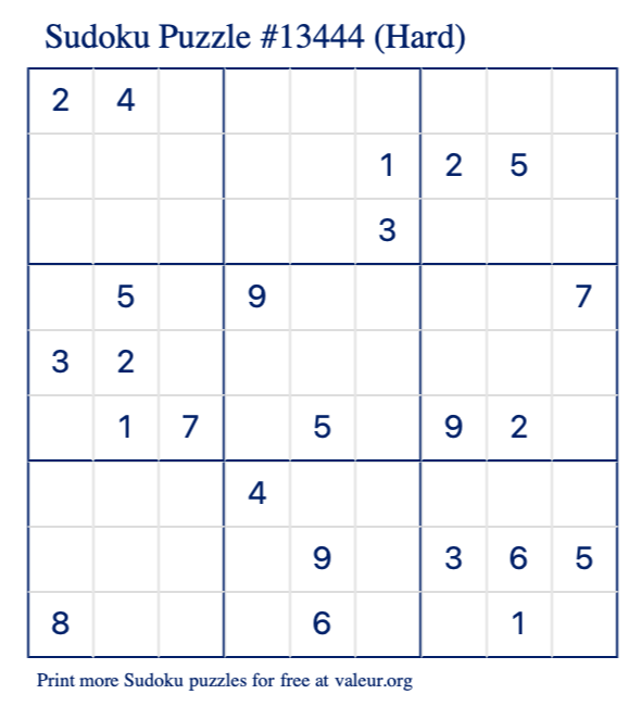 Free Printable Hard Sudoku Puzzle number 13444