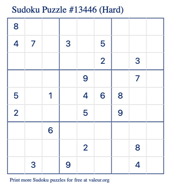 Free Printable Hard Sudoku Puzzle number 13446