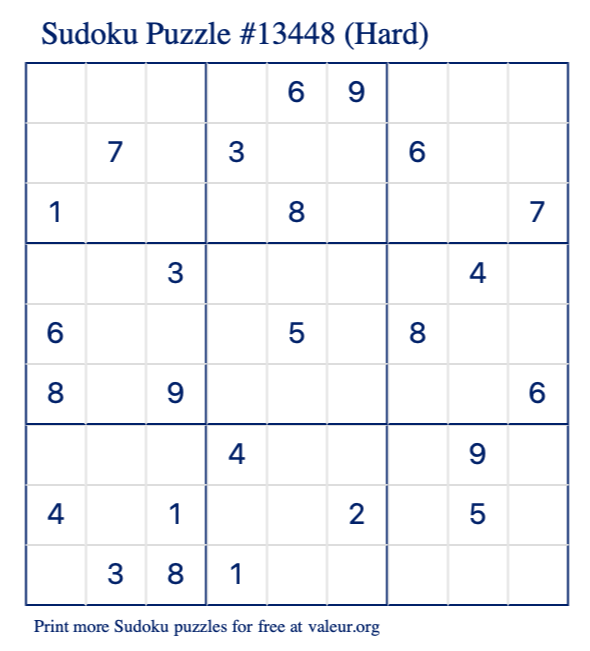 Free Printable Hard Sudoku Puzzle number 13448
