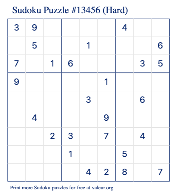 Free Printable Hard Sudoku Puzzle number 13456