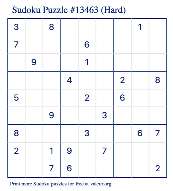 Free Printable Hard Sudoku Puzzle number 13463