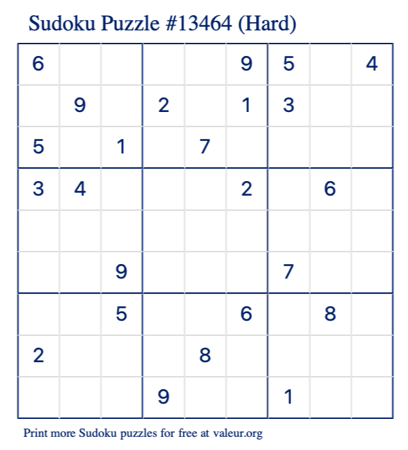 Free Printable Hard Sudoku Puzzle number 13464
