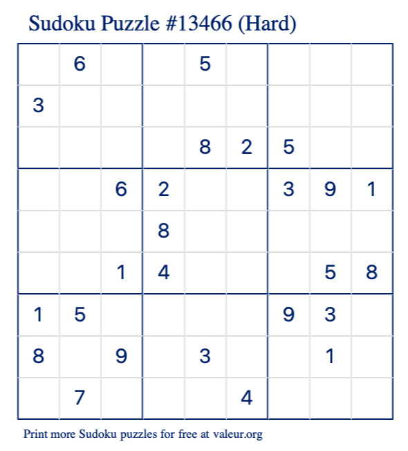 Free Printable Hard Sudoku Puzzle number 13466