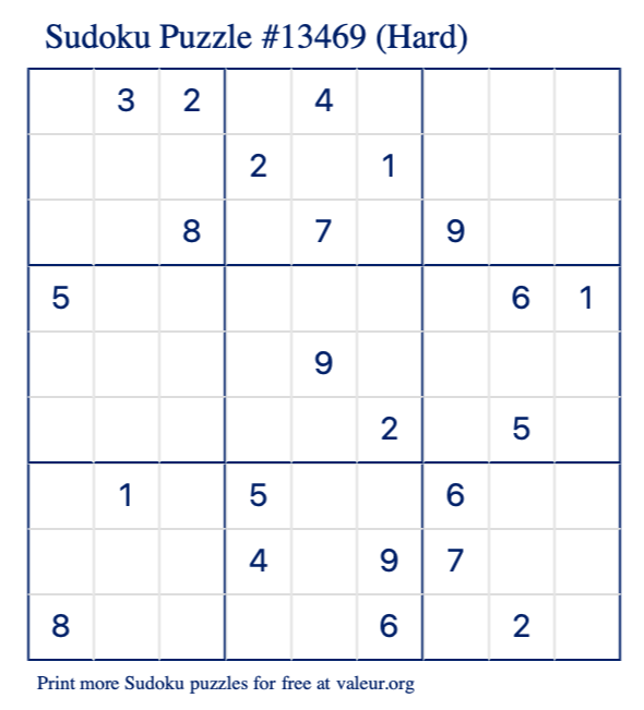 Free Printable Hard Sudoku Puzzle number 13469